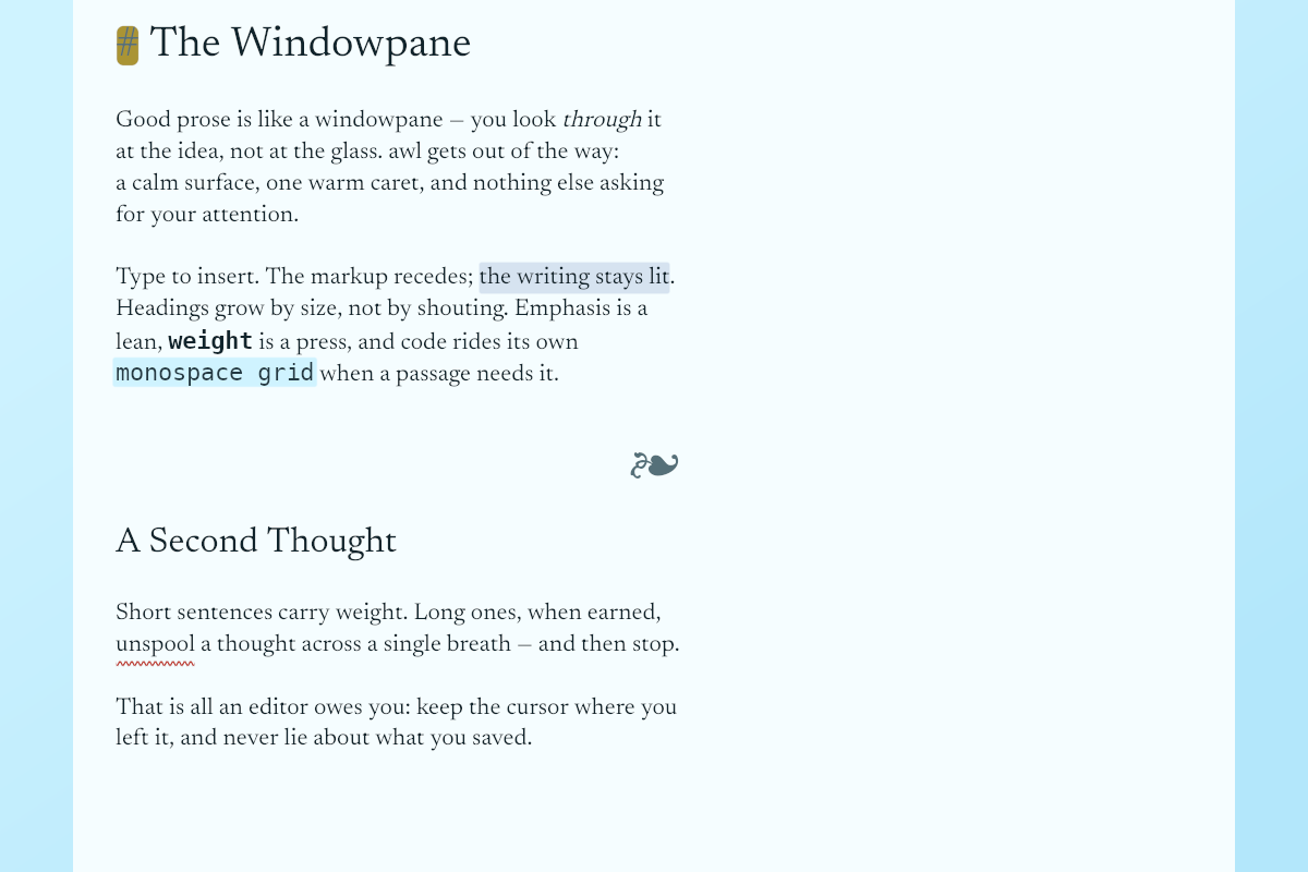 Bilby world — a cool pale-blue page.