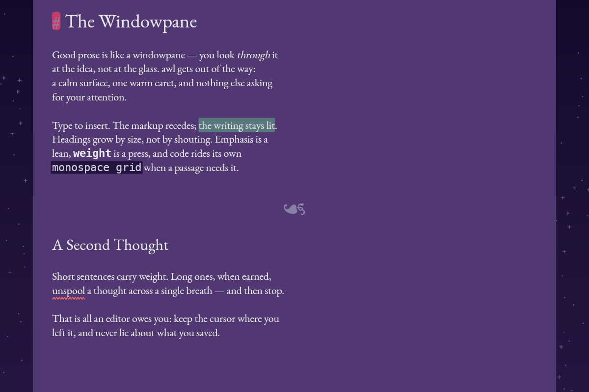 Undertow world — a dark violet current at midnight.